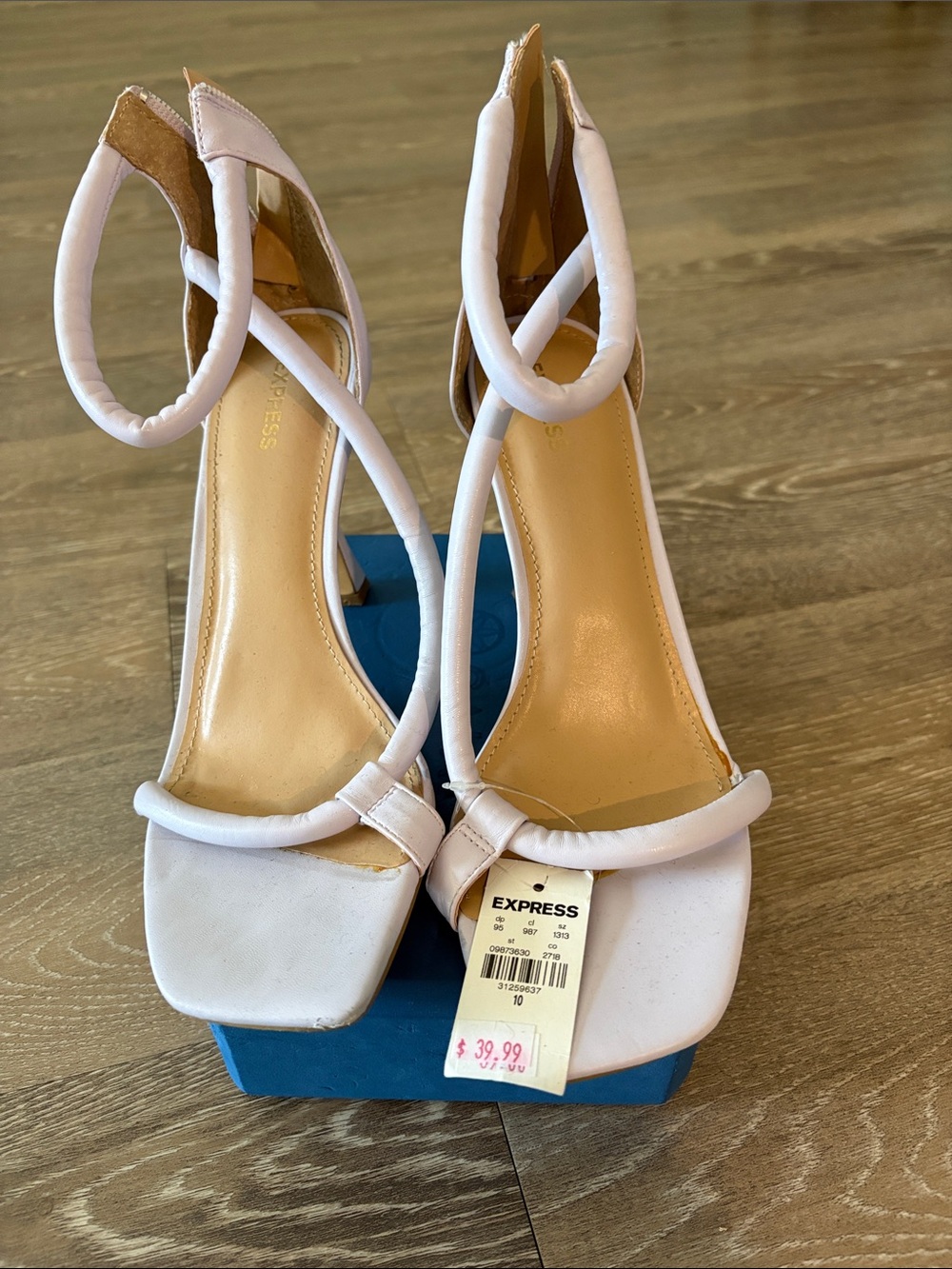 Express Pale Pink Strappy Square-Toe Heels